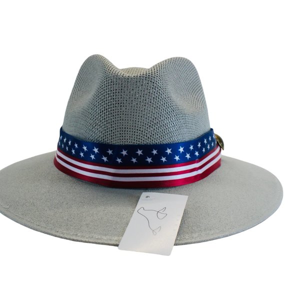 Panama Hat Xeal Men & Women NEW! Silver in color, USA Flag Band, New! - Picture 1 of 6